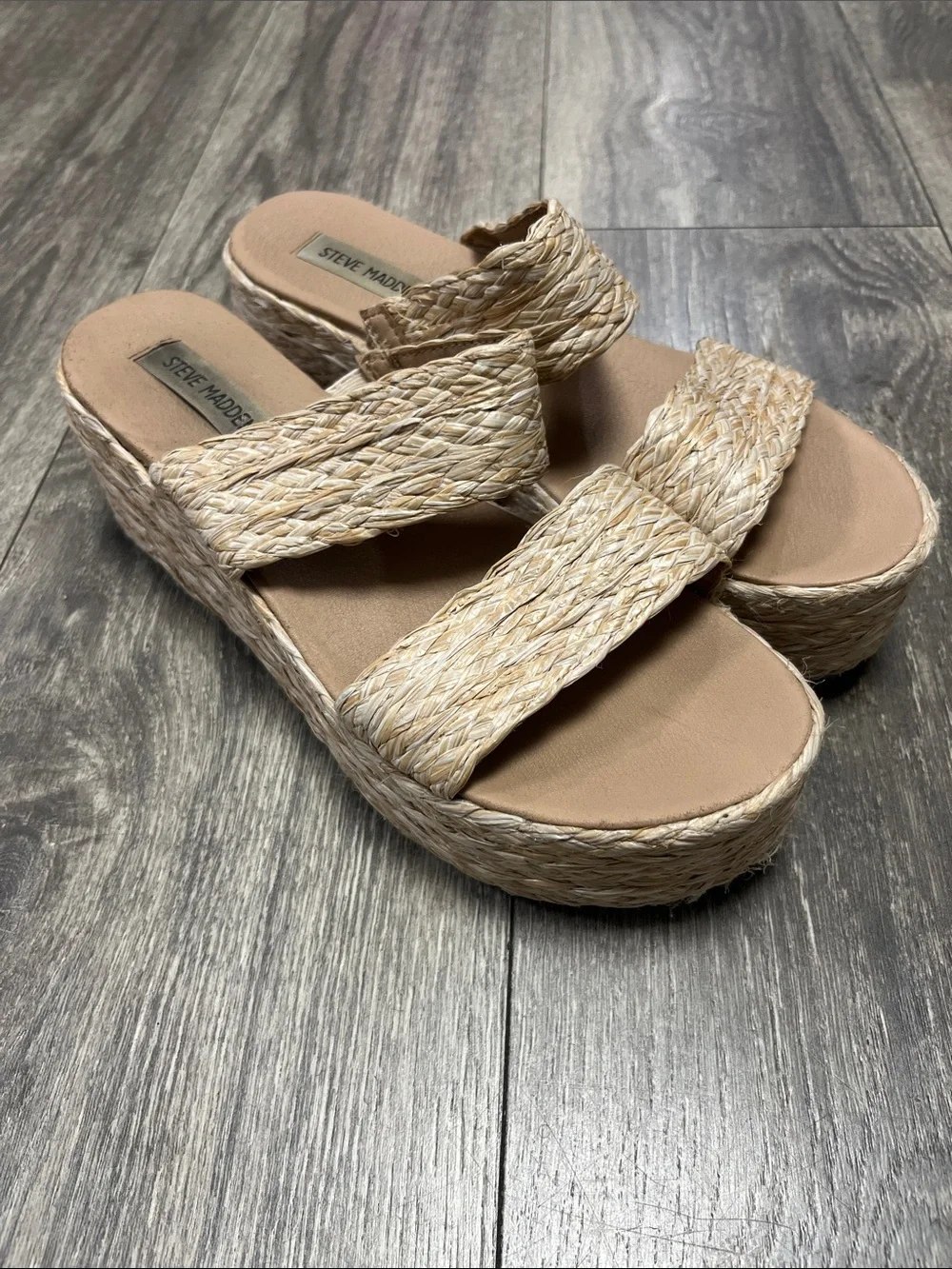 Steve Madden Natural Braided Platform Slide Sandals